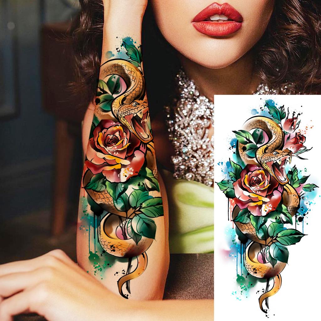 1 Sheet Black Flower Temporary Tattoos For Women Girls Realistic Fake Flora Floral Peony Tattoo Sticker Body Art Painting Decal