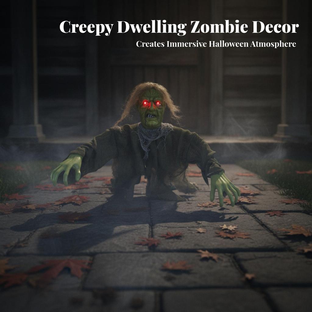 Halloween Zombie Stake Red Glowing Eyes GreenFaced Figure Tattered Cloth Garden Ornament