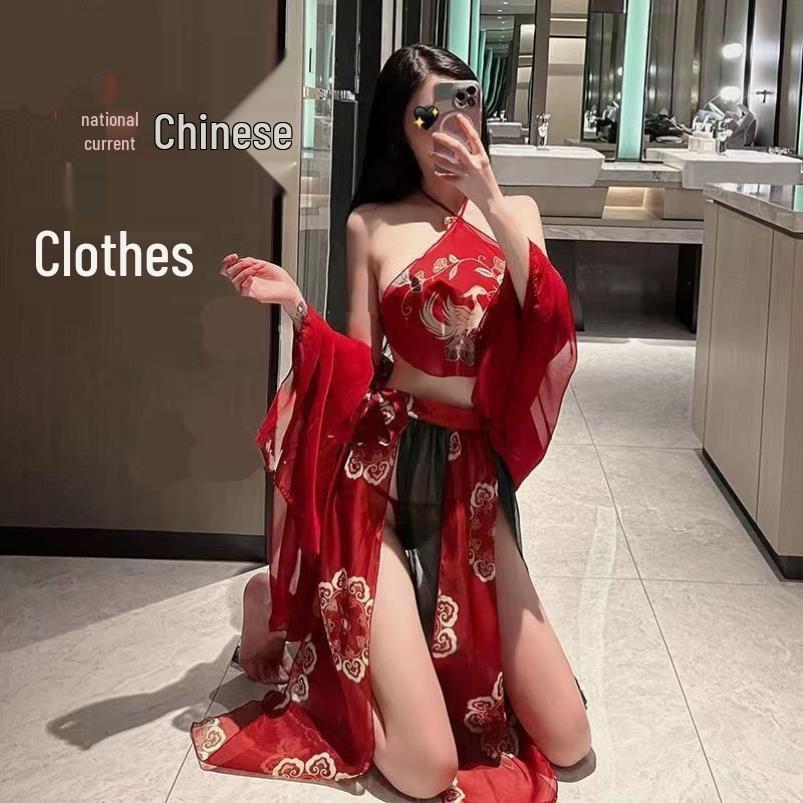 Elegant Embroidered Hanfu Lingerie Set: See-Through Classical Court Style Skirt