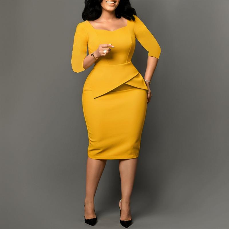 Women's new fashionable solid color hip wrap Tongle pencil skirt dress