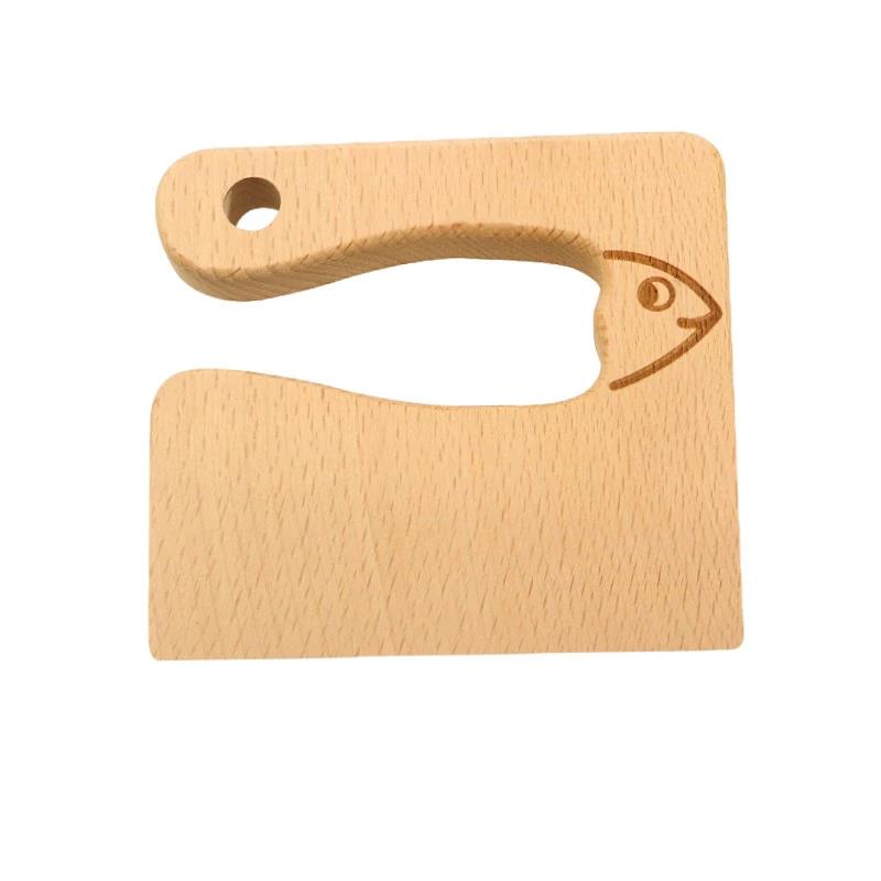 Wooden Kids Knife for Cooking Cute Fish Dinosaur Shape Kitchen Toy Vegetable Fruit Cutter Tool Toys Wood Child