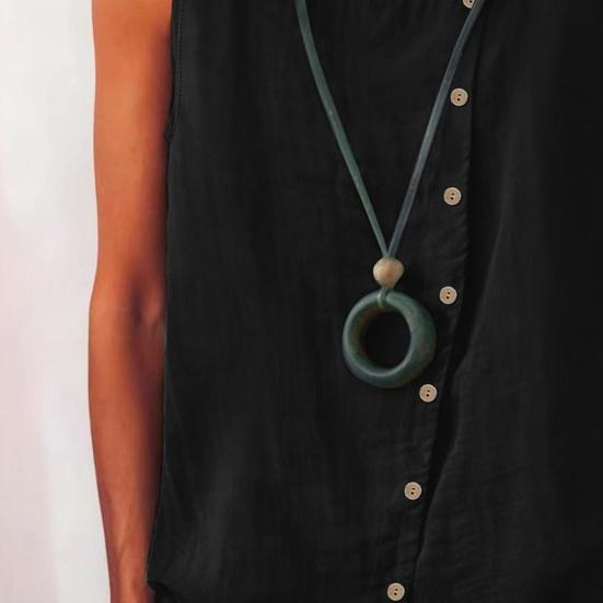 Women Tops Crew Neck Sleeveless Side Buttons Decor Asymmetric Design Pullover