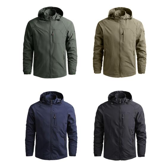 Men Windproof Hooded Jacket with Multiple Pockets Stay Warm Zip Fastening Long