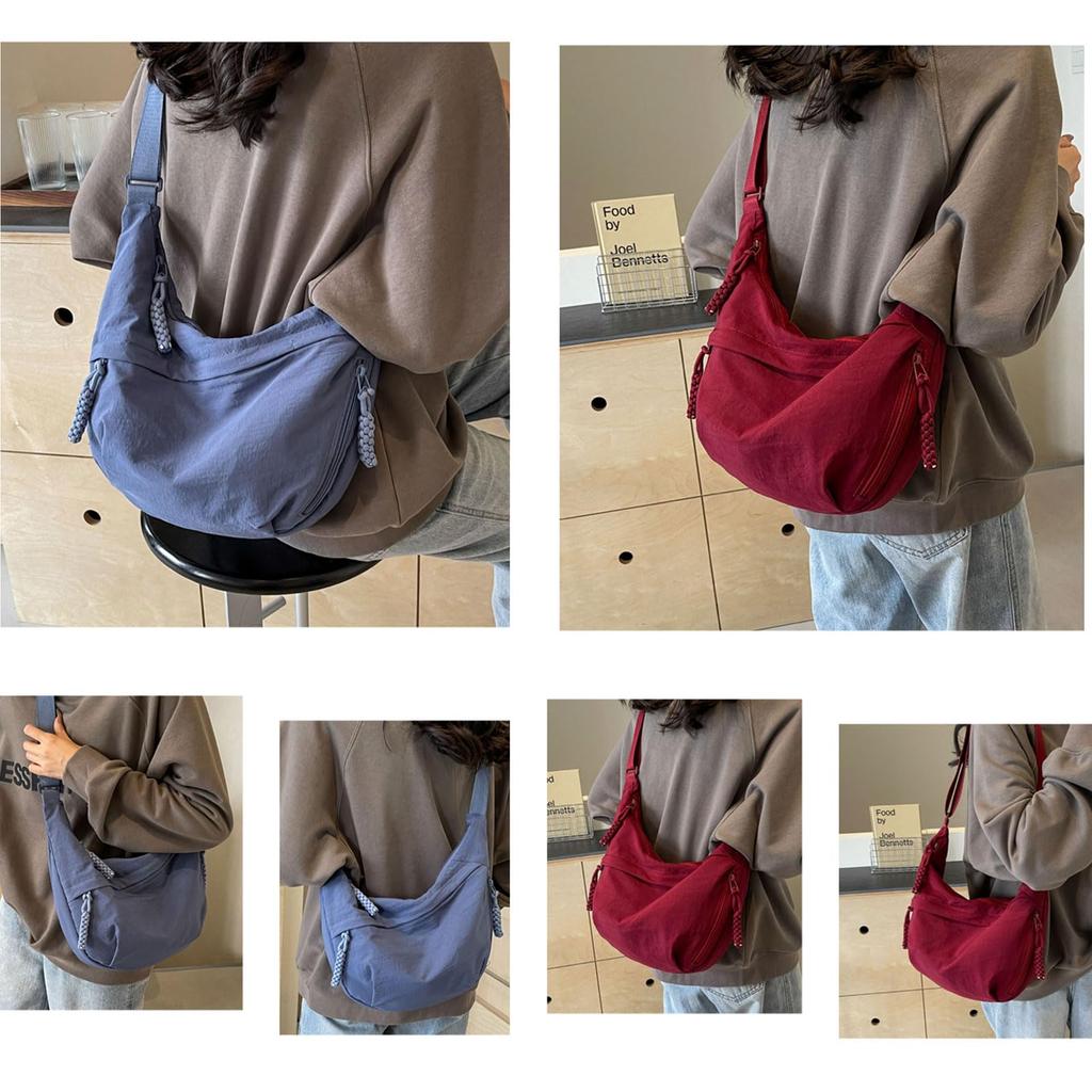 Neigeuse Women's Crossbody Nylon Shoulder Bag, Lightweight, Waterproof, Adjustable Shoulder Strap, Solid Color, Stylish Nylon Bag, Crescent Shape,