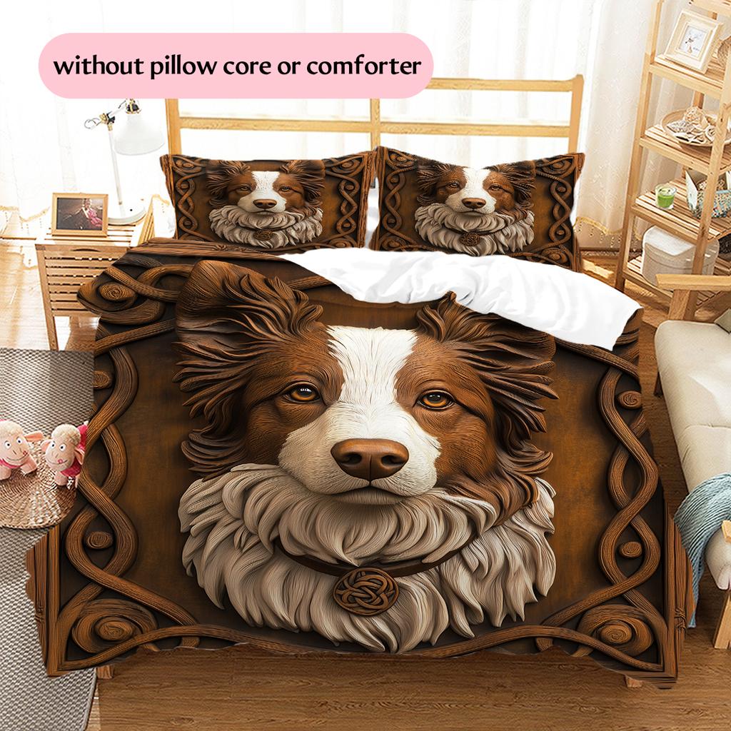 Border Collie Pattern Bedding Home Decoration Birthday Gift (1 * duvet cover + 2 * pillowcase, without core)