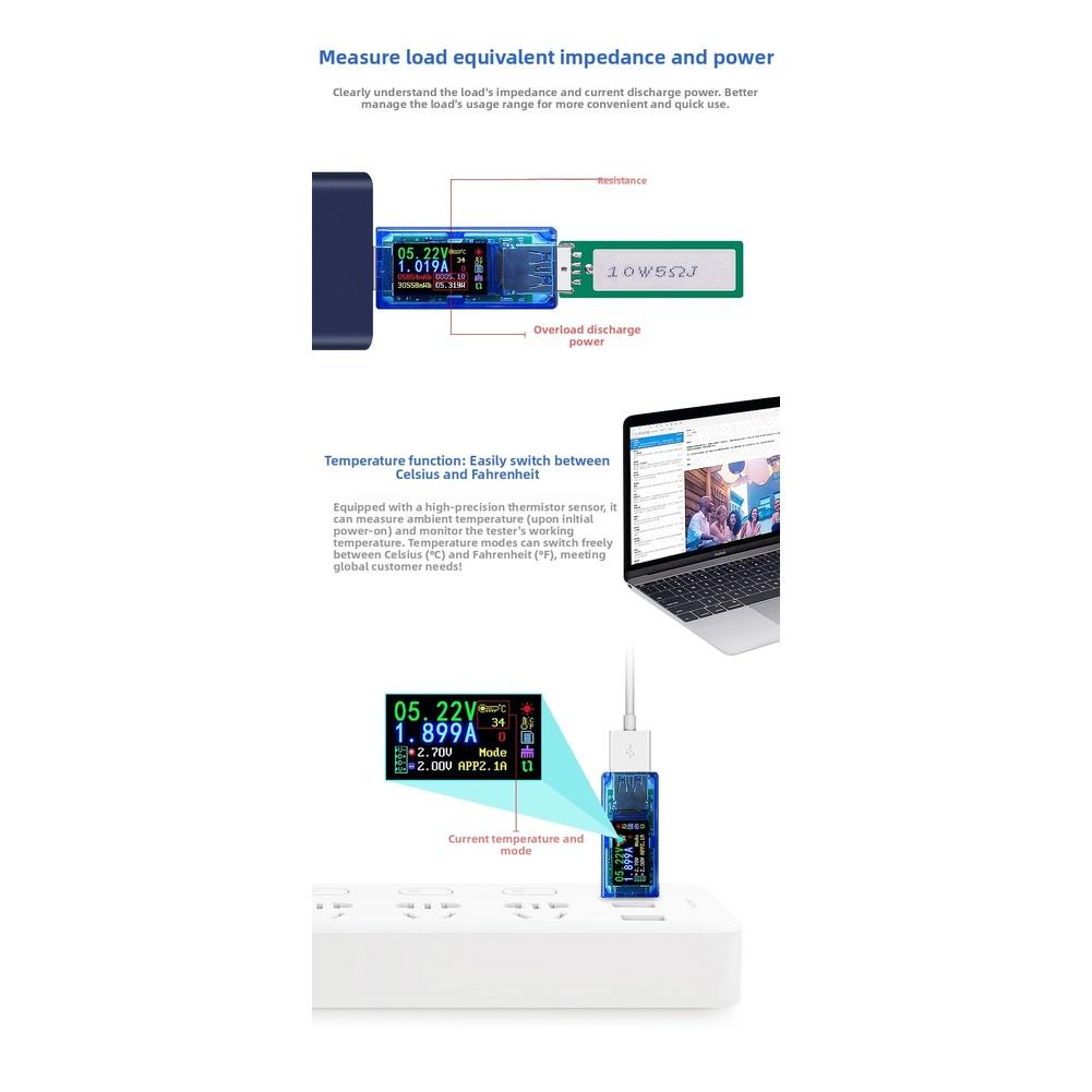 Compact USB Tester with Color Screen for Accurate Voltage Current Power Battery Capacity Measurement with Memory Function