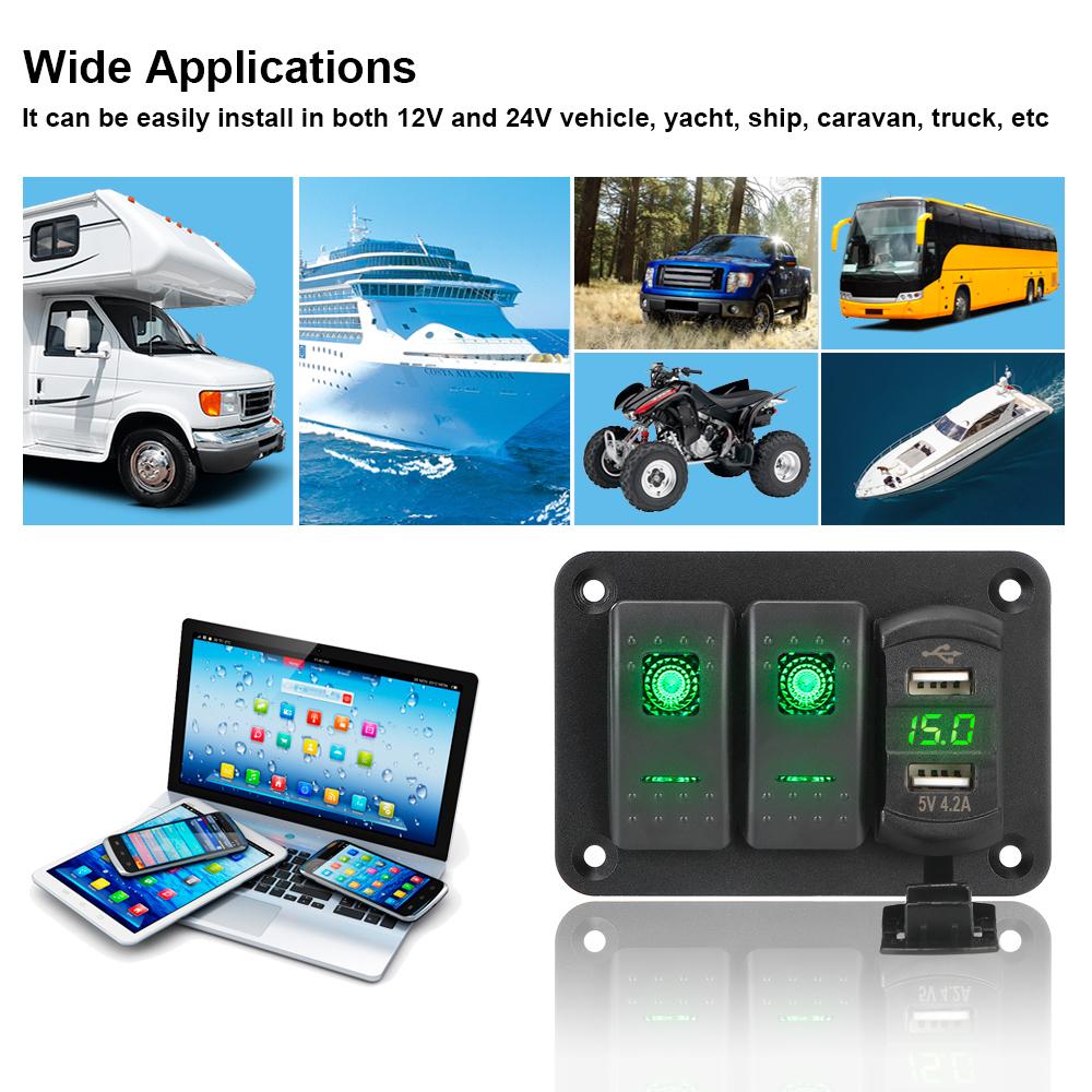 Dual USB Port for Car Marine Ship LED Rocker Switch Panel 12/24V Rocker Switch Panel
