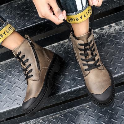 Fashion Genuine Leather Side Zipper Mens Winter Boots Fashion Men Lace-Up Boots Male Comfortable High Top Casual Shoe