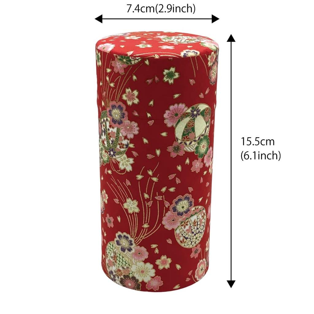 Noguchi Kumataro Tea Garden Tea Caddy, Large Capacity 200g, Yuzen Washi Paper with Inner Lid, Ball and Cherry Blossom Design, Made In Japan, Stylish