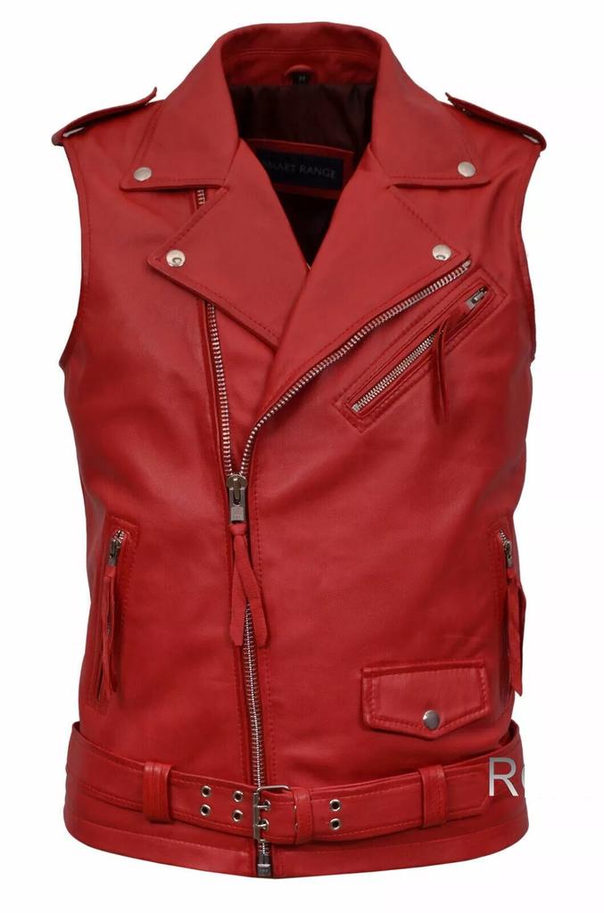New 100% Real Leather Red Waistcoat Button Western Vest Coat Jacket Lambskin Men
