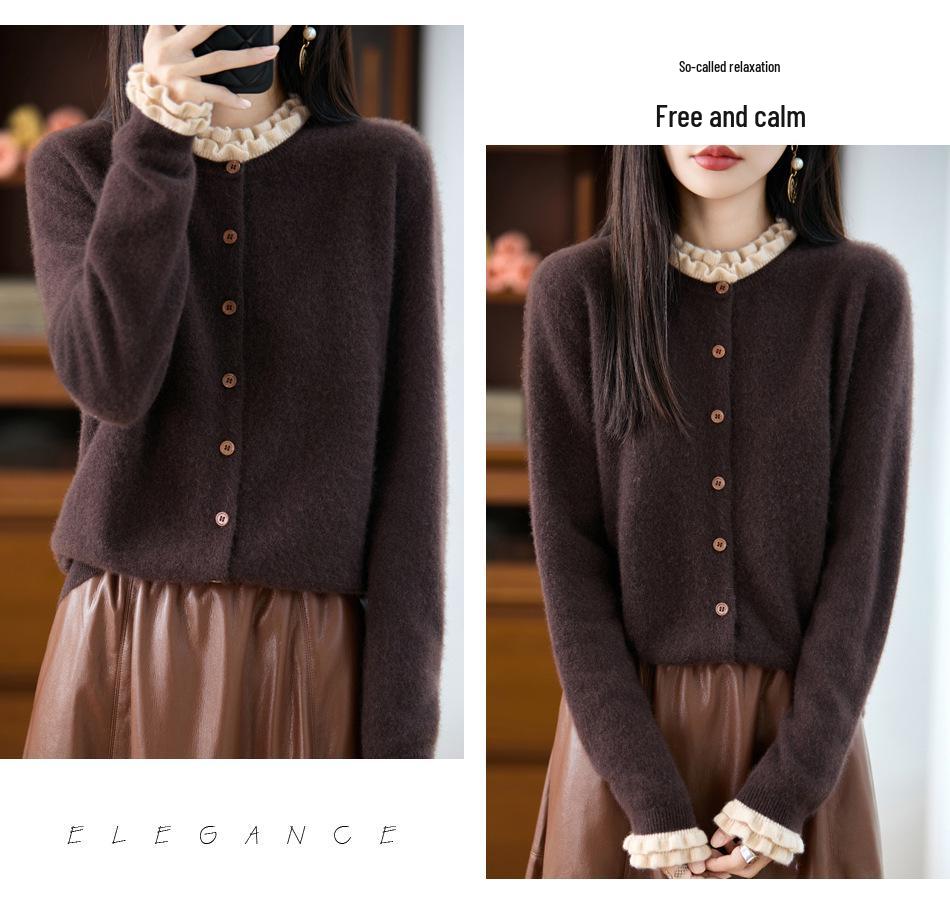 French Lace Knit Wool Cardigan Coat - Women's Autumn/Winter 2025 Fashionable Age-Reducing Sweater