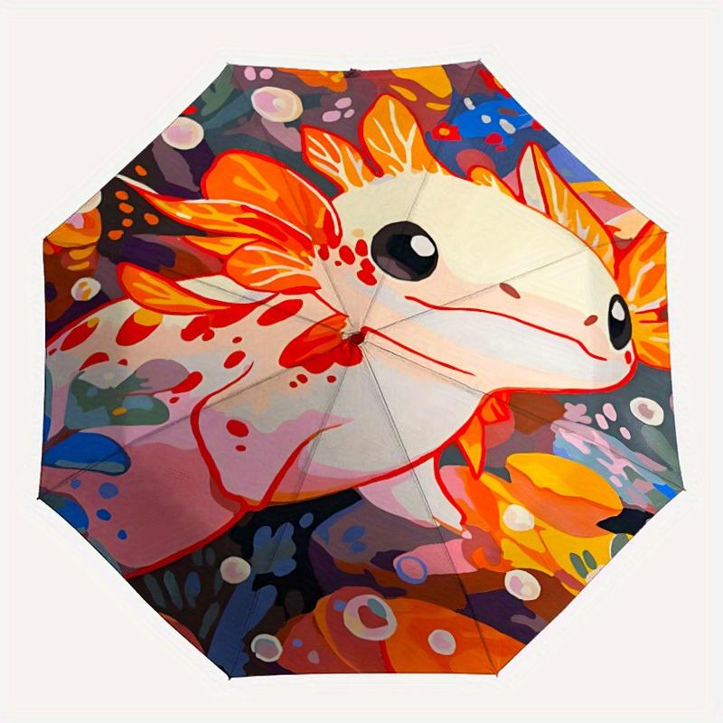 

1pc Axolotl Marine Giant Salamander Automatic Open/Close Umbrella - Compact Travel Umbrella, 8-Rib Heavy-Duty Construction, Ideal Gift, Outd