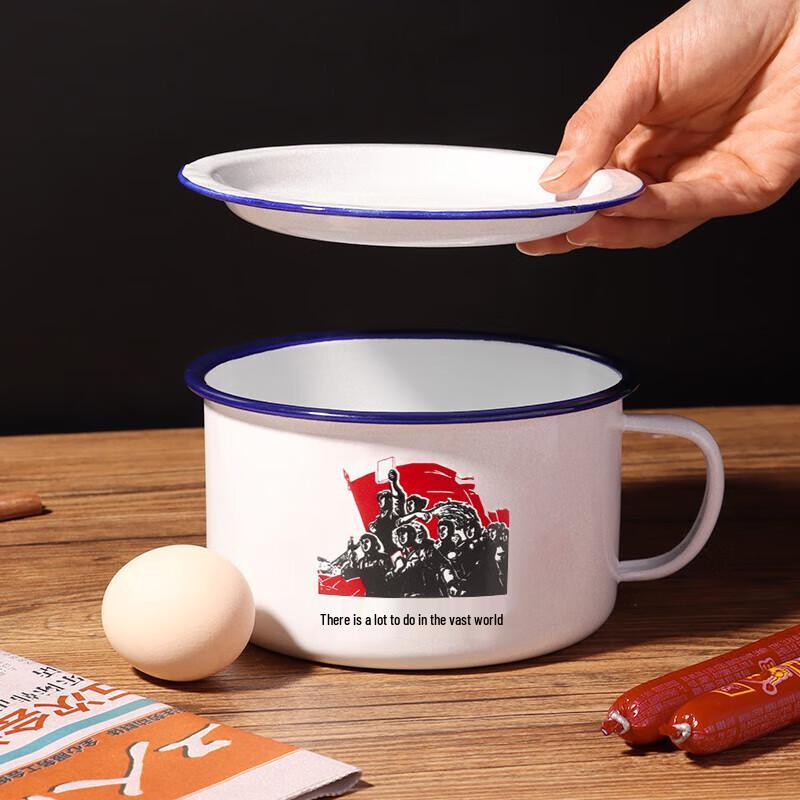 Baijie Large Retro Enamel Noodle Bowl with Lid