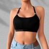Women Solid Ribbed Halter Adjustable Strap Wireless Casual Bralette