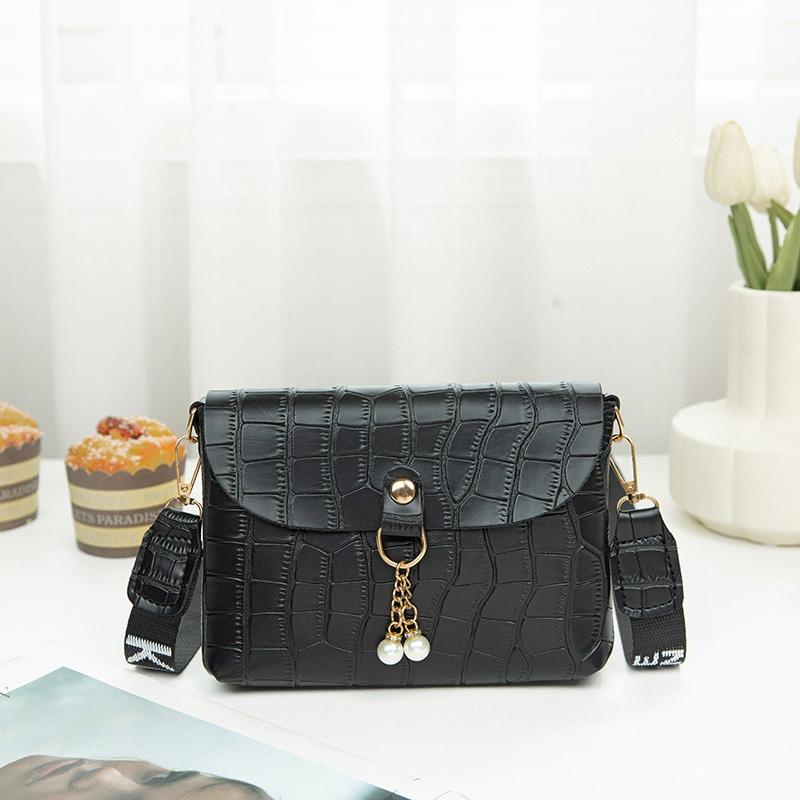 Women's Bag Summer New Crocodile Pattern Pearl Hanging Simple Small Square Bag Casual Mobile Phone Bag