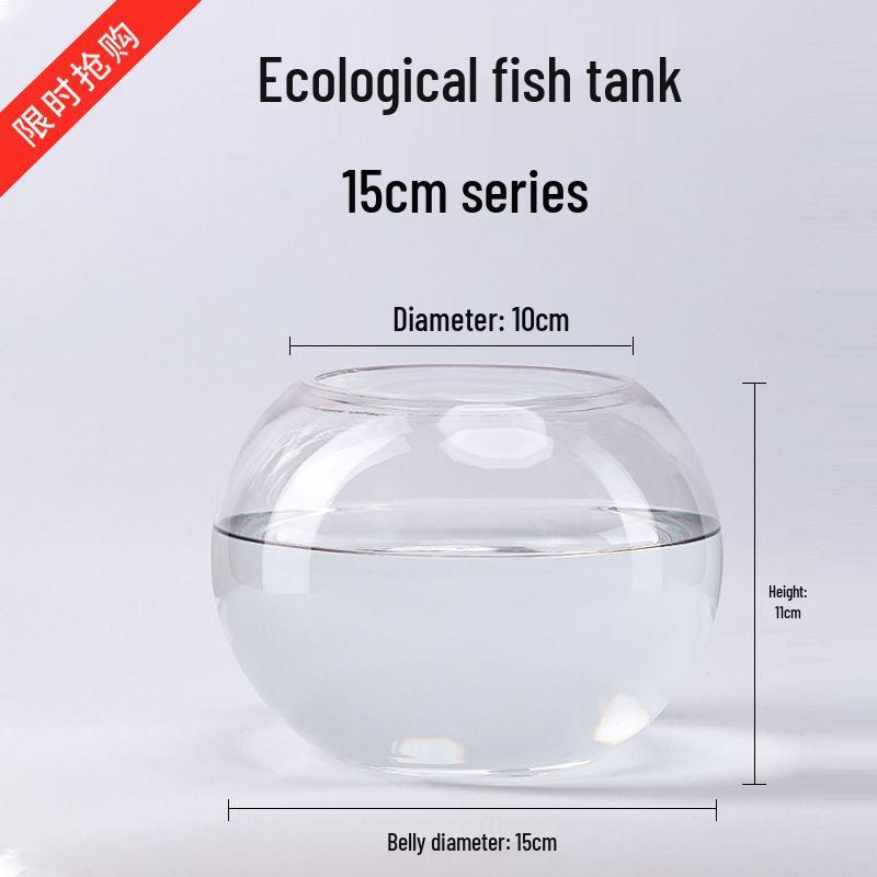 Transparent Round Glass Fish Tank for Office or Living Room - Small Desktop Aquarium for Goldfish or Turtles