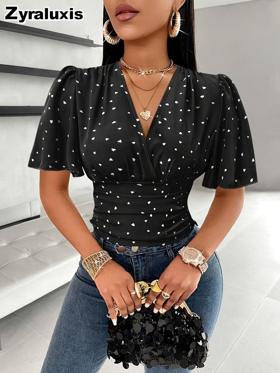 New Style Women s T-Shirt - Cross V-Neck Short Sleeve, Summer Sexy Girl Slim Fit S чёрный