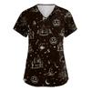 Women Short Sleeve Halloween Print V Neck Pocket Medical Scrub Top Nurse Uniform Shirt Comfortable Fit Durable Fabric