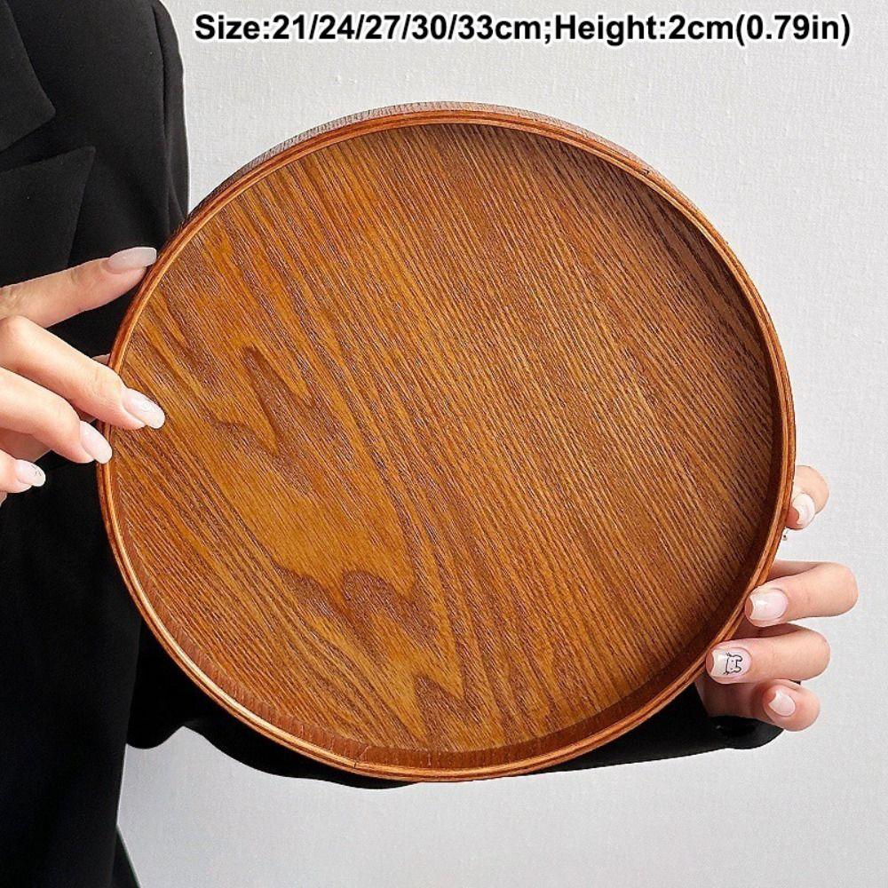 Vintage Round Serving Tray Wooden 21/24/27/30/33cm Wood Platte Tea Food Tray Breakfast Dinner