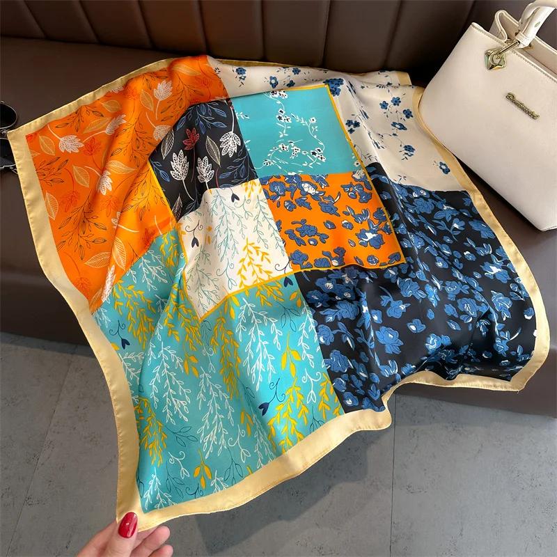 Fashion Square Scarves Women Shawl Floral Silk Silk Imitation Satin Foulard Scarf Female Bandana 70*70cm Shawls for Ladies