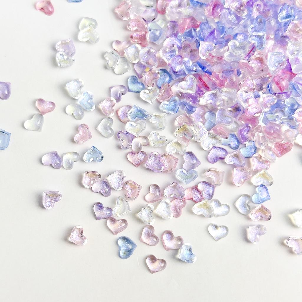 Internet Celebrity Ice Transparent Mini Heart Nail Art Accessories Crystal Peach Heart Flat Bottom Rhinestones 2024 New Wearable Nail Material Kit