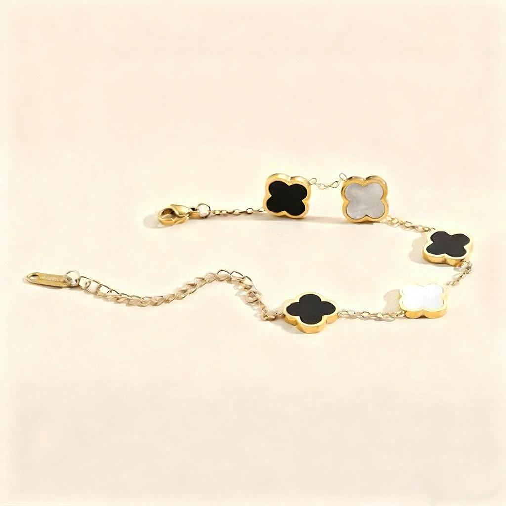Trendy 18K Gold Plated Clover Lucky Bracelet White Black Red Green Flower Four Leaf Link Jewelry Gifts Bracelets for Women