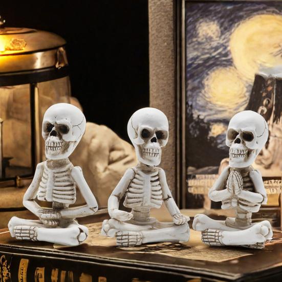 

3 шт. Хэллоуин Йога Скелет Статуэтка Сидящий Молитва Скелет Статуэтка из смолы Скульптура Домашний Офис Настольный Медитация Украшения Фестиваль Вечеринка Украшение