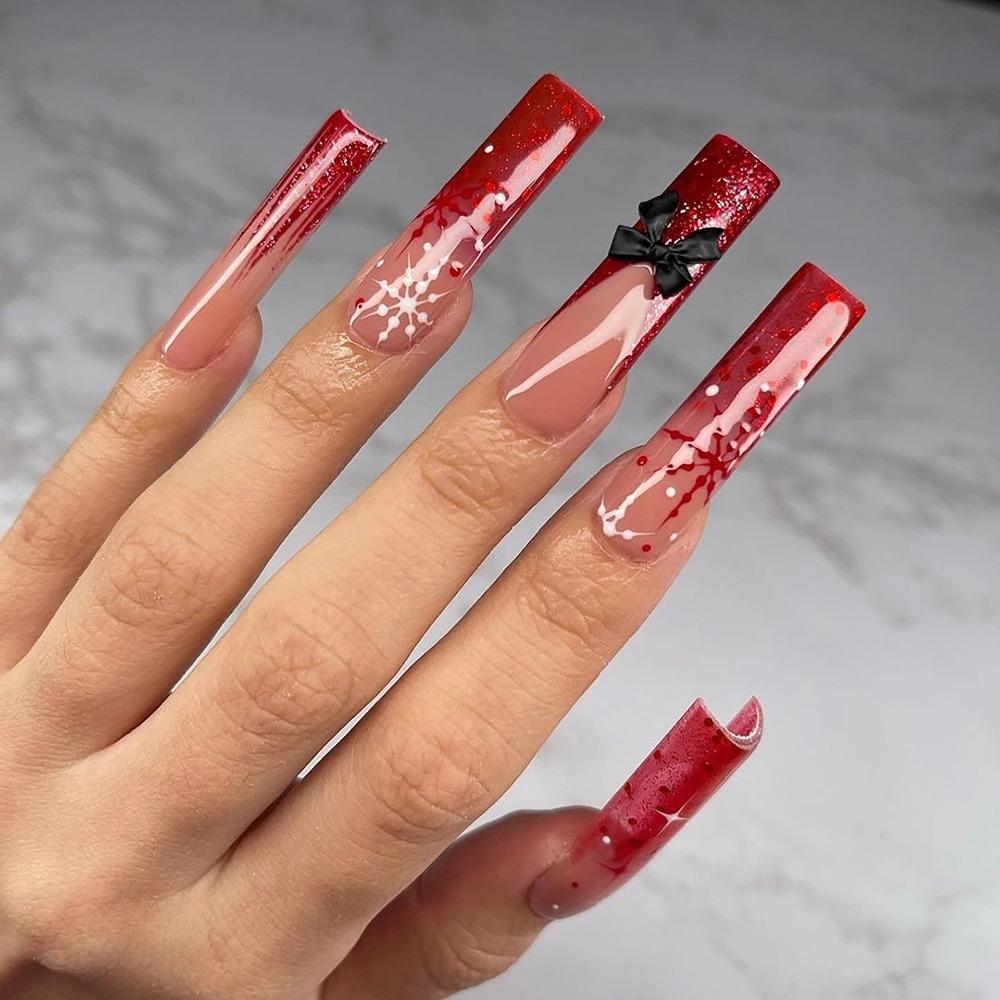 24/30PCS/BOX Cat Eyes False Nail 3D Bow Ripple Love Pearl Full Cover Fake Nail with Jelly Stickers Simple French Lines Nail Tips