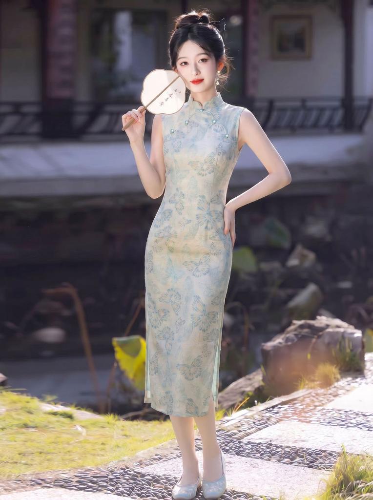 New Chinese national style blue high-end modified cheongsam 1011 new temperament thin daily texture summer dress