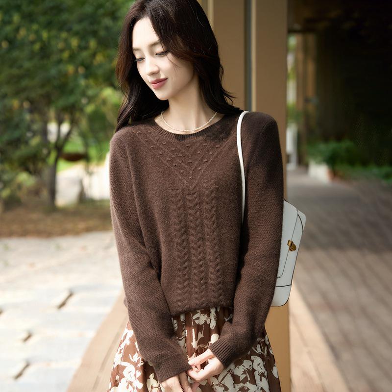 

Женский вязаный свитер большого размера свободного кроя с жаккардовым узором из шерсти - Топ с длинным рукавом и круглым вырезом для осени и зимы Extra Large