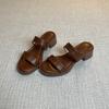 Retro elegant style one-word cool slippers summer new mid-heel wear sandals open-toed thick-heeled slippers beach shoes