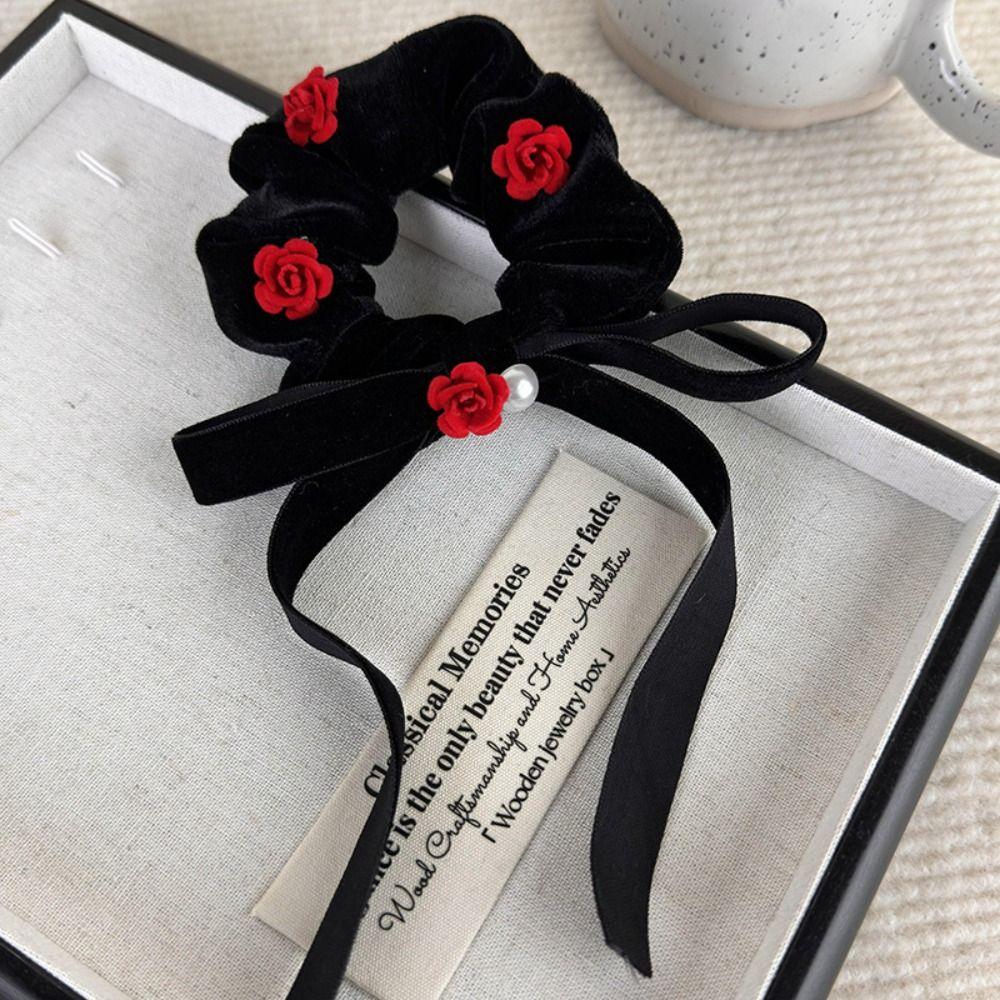 

High Elastic Retro Hair Tie Black Velvet Hair Tie Elegant Rose Hair Rope Women