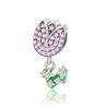 Copper Metal Full Diamond Charm Bead Components Colorful Heart Blooming Rose Round Bead Components Pendant Bead Component Compatible With Authentic