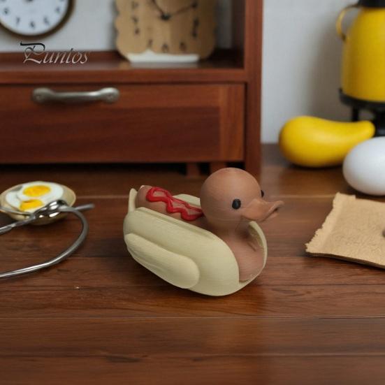 3D Printed Duck Ornament Hot Dog Figurine, Cute Food Animal Sculpture Playful Office with Matte Finish, Funny Mini Desk Toy Home Decor Unique