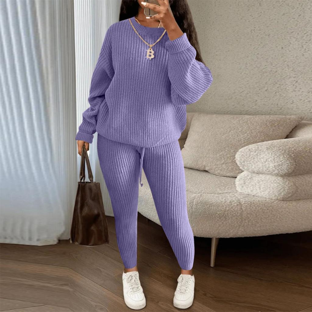 Fashionable Women's Casual Knitted Two-piece Suit