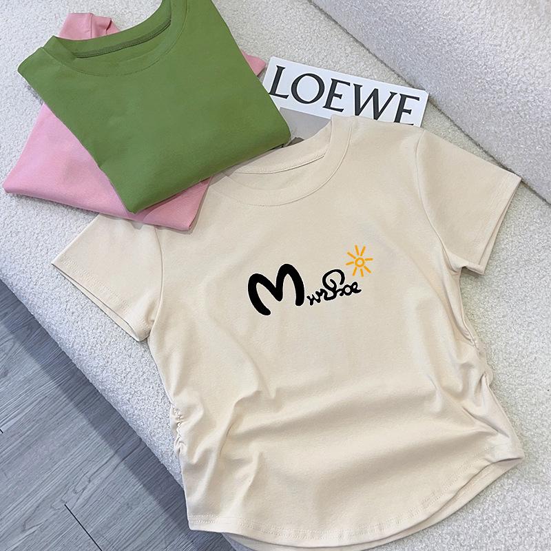Women's Pure Cotton Short Sleeve T-shirt, 2025 Summer Korean Style Slimming Fashion Top