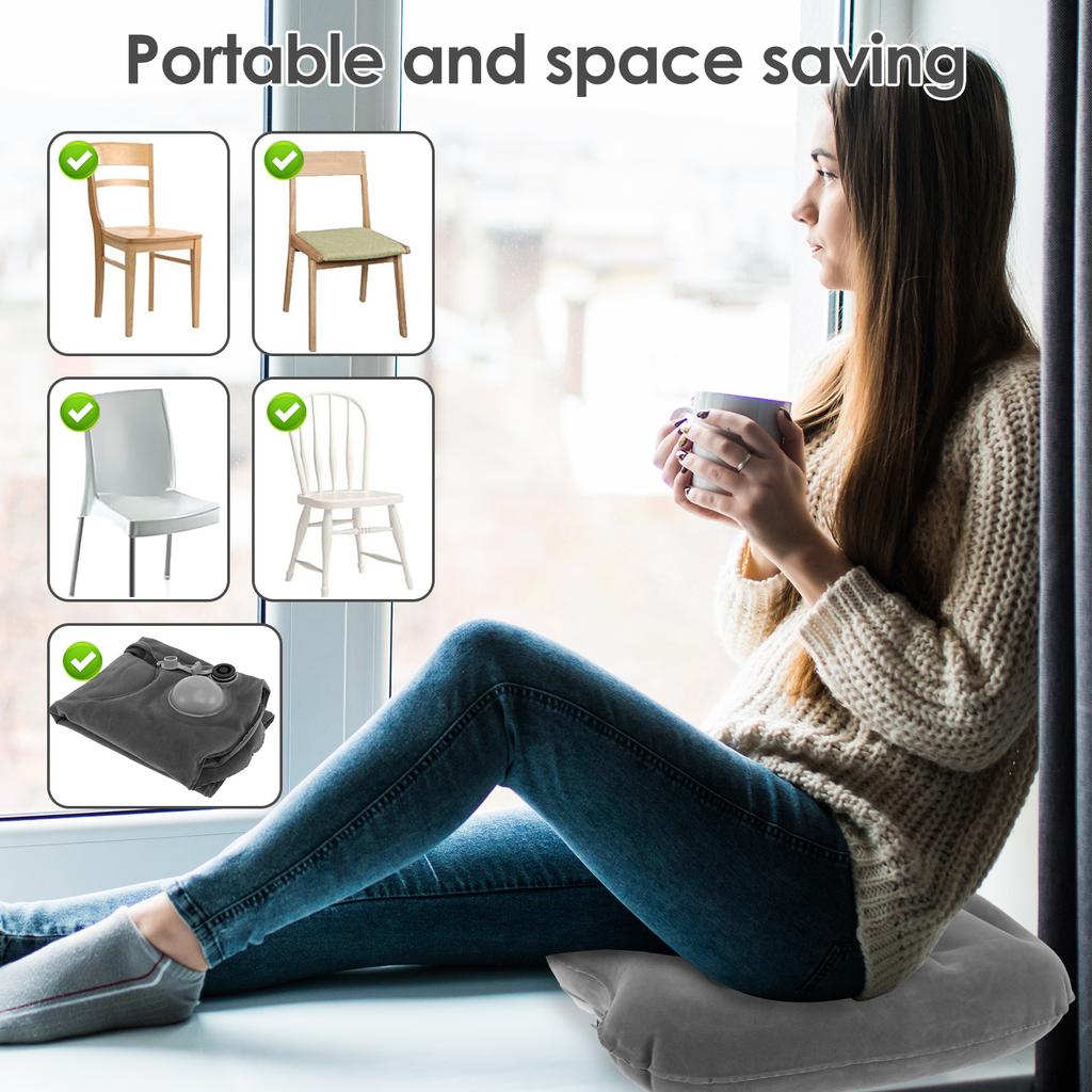Office Inflatable Seat Cushion Flocked PVC Chair Seat Cushion Double Air Valve Leak Proof Travel Pillow Portable Office Supplies