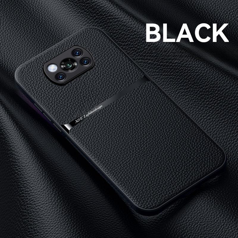 For Poco X3 Pro Case Leather Car Magnetic Holder Phone Case for Xiaomi PocoX3 Poco X3 NFC Little X 3 With Metal Plate Back Cover