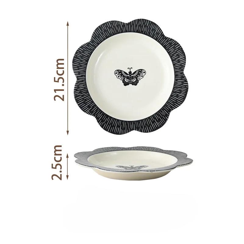 Ins butterfly dish tableware ceramic rice bowl high popular level plate bowl full set of household bowl set butterfly bowl plate