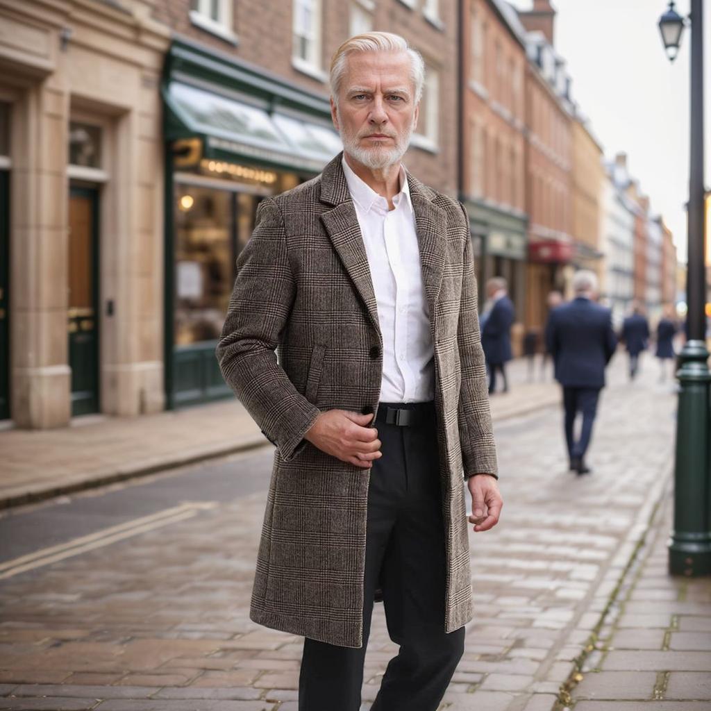 Høst og Vinter Fortykket Vattert Rutete Ullkåpe Medium og Lang Trenchcoat Slim Revers Toppjakke