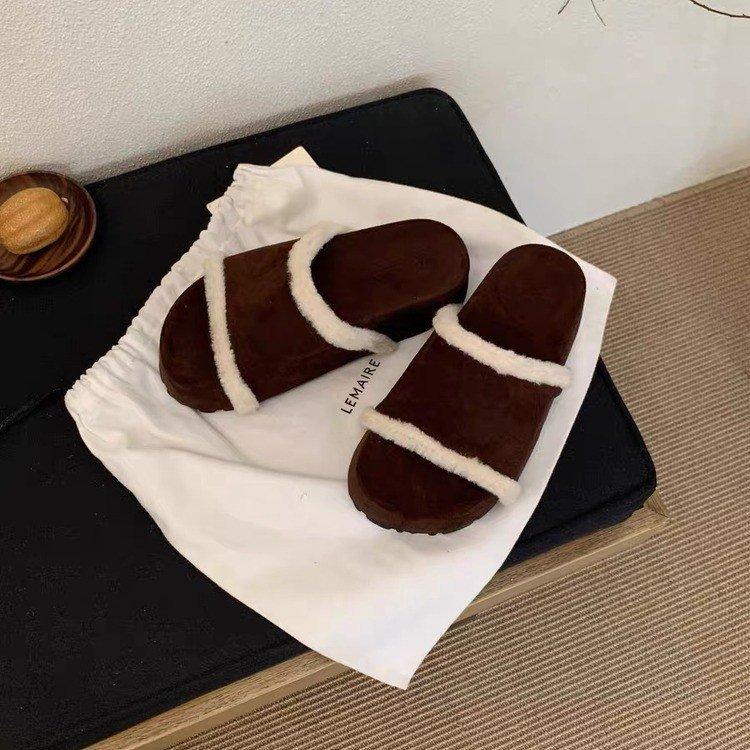 ins thick-soled fluffy slippers for women to wear 2025 autumn new muffin lazy versatile casual cotton slippers female trend