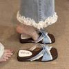 One Pedal Sweet Wind Lace Cross Buckle Bow Slope Heel One-word Drag Women's Summer Non-slip Thick-bottomed Sandals