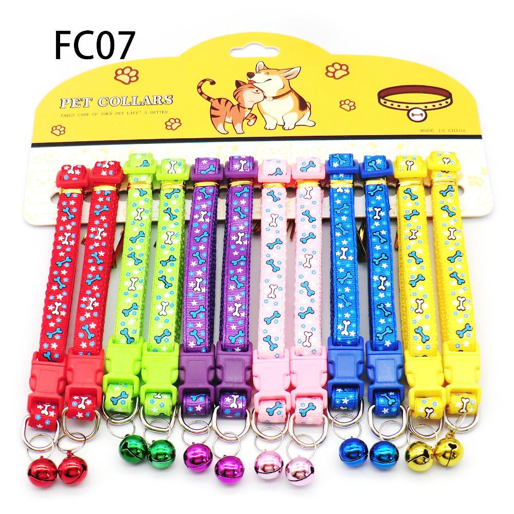 

12Pcs Mix Color Anti-Lost Dog Collars Pet Cat Puppy Buckle Collar with Bell 6 Colors Footprint