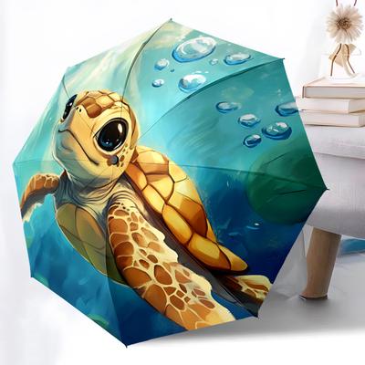 1pc Sea Turtle Aquatic Automatic Folding Umbrella, Lightweight Retractable Compact Travel Umbrella, 8-Rib Sturdy Frame105