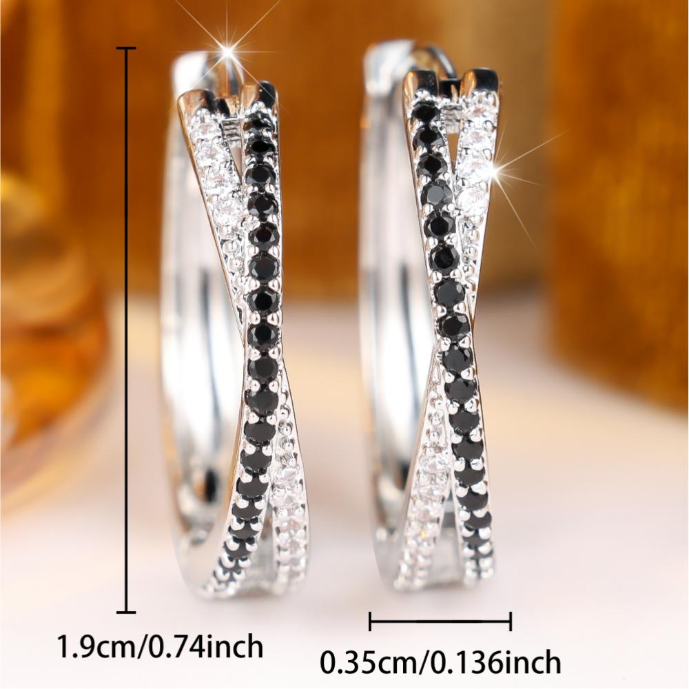 Chic Silver Color Cross Two Tone Zircon Huggie Earrings for Women Daily Wear and Party