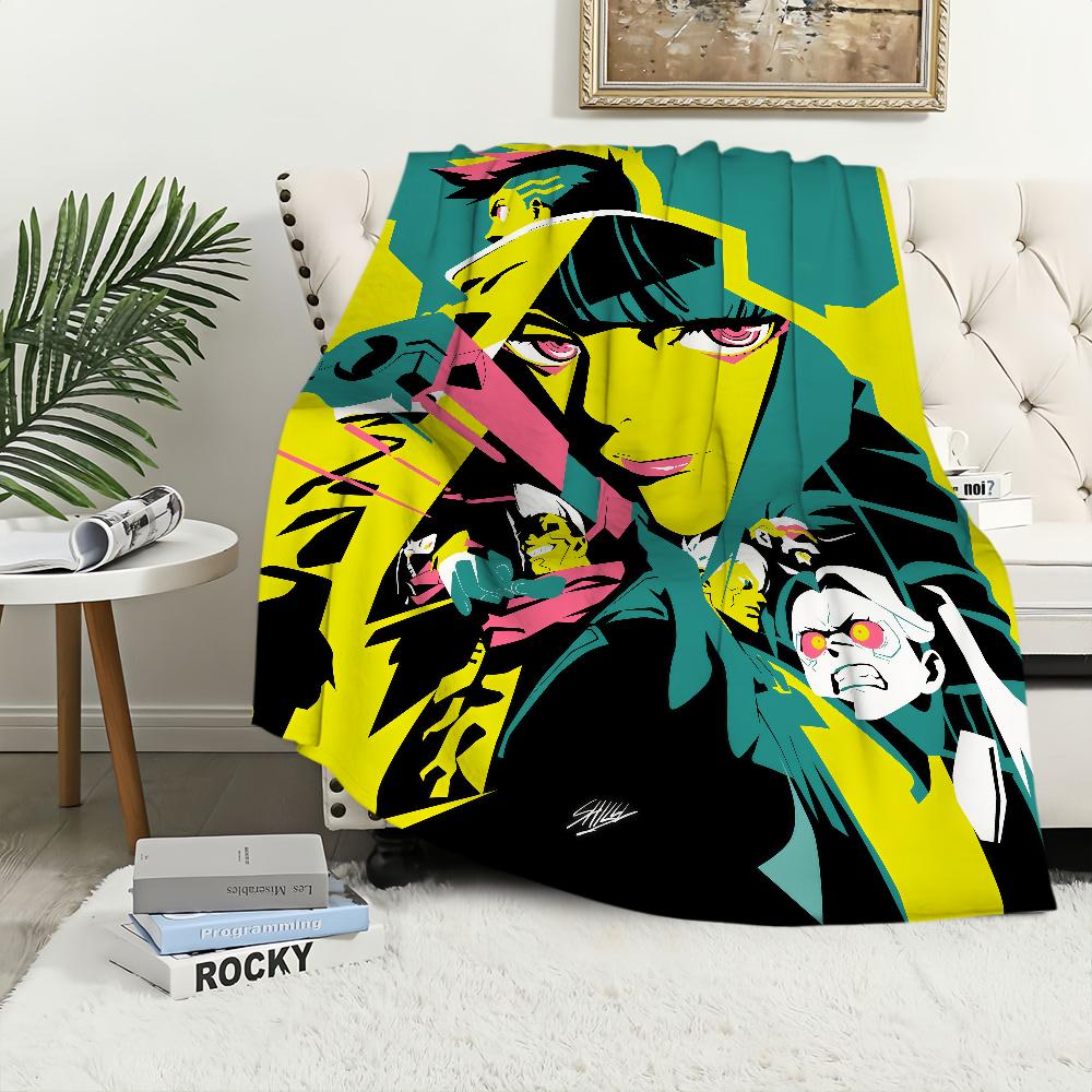 cartoon Flannel warm comfort C-Cyberpunk soft plush blanket for sofa living E-Edgerunners room office anime bedroom travel gift