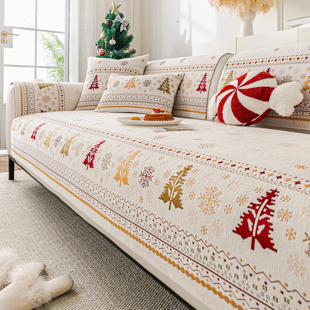 Christmas Tree Chenille Sofa Cushion Four-Season Universal Anti-Slip Nordic Light Luxury Style Sofa Seat Covers Cloth Decor Home