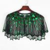 Delicate Sequins Adorned Capelet Shoulder Wrap Breathable Mesh Fabric Scarf Shawl With Intricated Beadwork Design