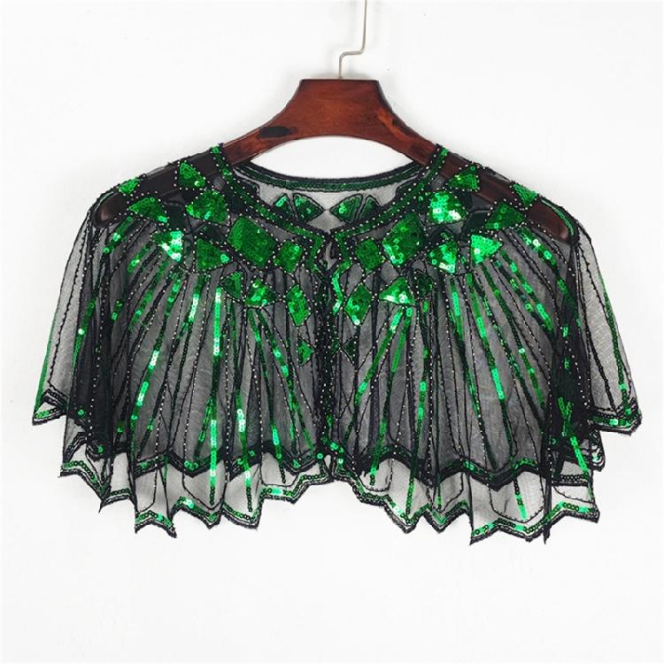 Delicate Sequins Adorned Capelet Shoulder Wrap Breathable Mesh Fabric Scarf Shawl With Intricated Beadwork Design