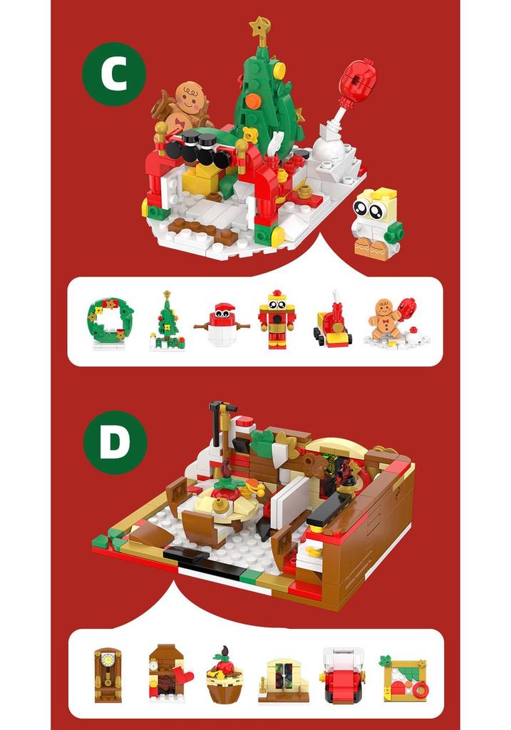 Customizable 24-Style Christmas Building Block Set: Santa Claus & Gingerbread Man Ornament